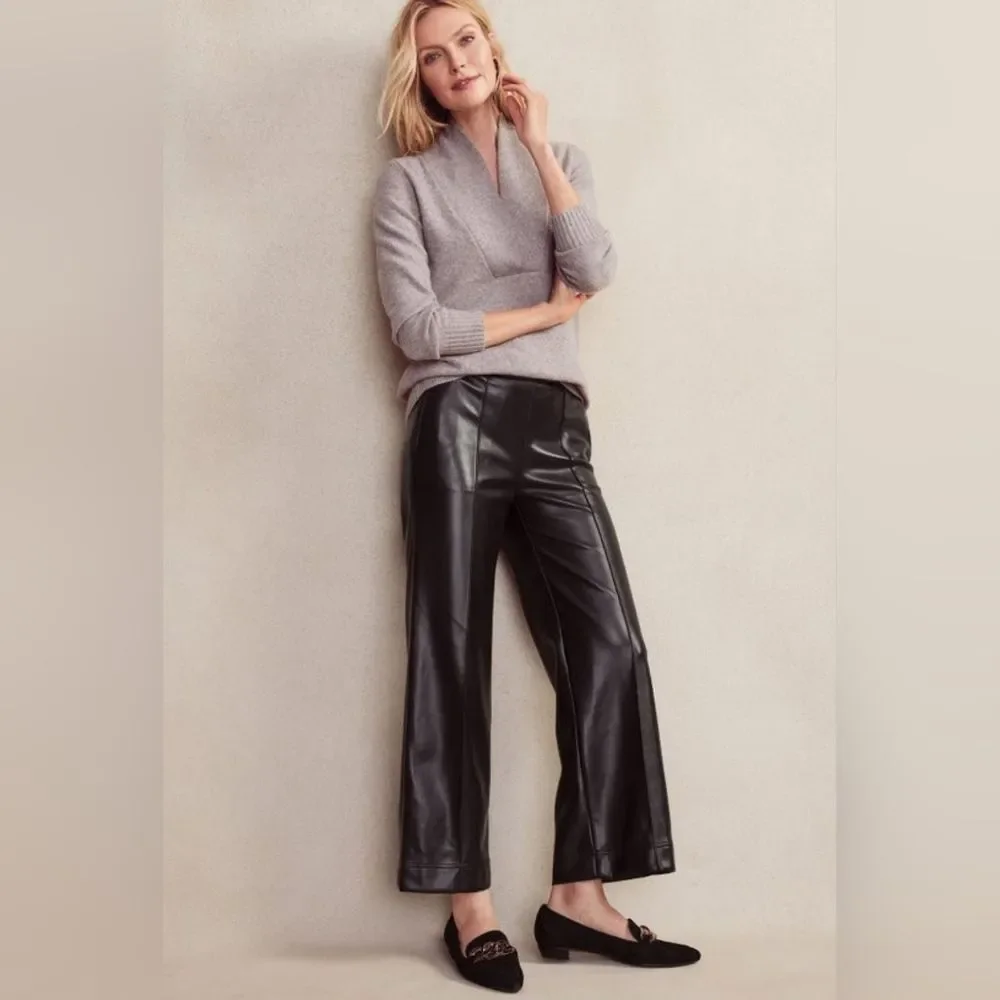 NWT Soft Surroundings Rivka Faux Leather Wide Leg Elastic Waist Pants L, 2X, PL